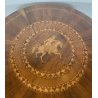 ANTICO TAVOLO ROTONDO LEGNO NOCE INTARSIATO CAVALLO EPOCA 1800/1900 EPOCA