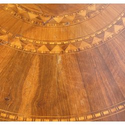 ANTICO TAVOLO ROTONDO LEGNO NOCE INTARSIATO CAVALLO EPOCA 1800/1900 EPOCA