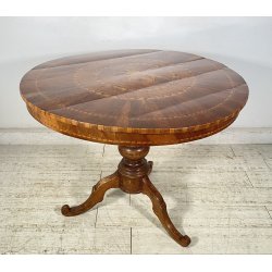ANTICO TAVOLO ROTONDO LEGNO NOCE INTARSIATO CAVALLO EPOCA 1800/1900 EPOCA
