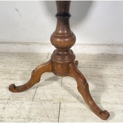 ANTICO TAVOLO ROTONDO LEGNO NOCE INTARSIATO CAVALLO EPOCA 1800/1900 EPOCA