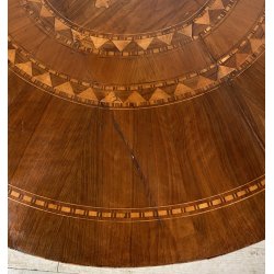 ANTICO TAVOLO ROTONDO LEGNO NOCE INTARSIATO CAVALLO EPOCA 1800/1900 EPOCA