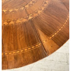 ANTICO TAVOLO ROTONDO LEGNO NOCE INTARSIATO CAVALLO EPOCA 1800/1900 EPOCA