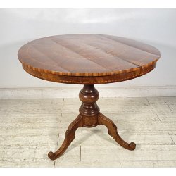ANTICO TAVOLO ROTONDO LEGNO NOCE INTARSIATO CAVALLO EPOCA 1800/1900 EPOCA