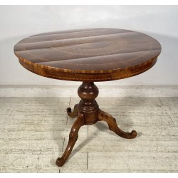 ANTICO TAVOLO ROTONDO LEGNO NOCE INTARSIATO CAVALLO EPOCA 1800/1900 EPOCA