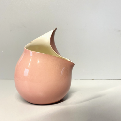 PICCOLO VASO SCULTOREO CERAMICA SMALTATA ROSA CREMA Eugenio Pattarino  11,5cm/h