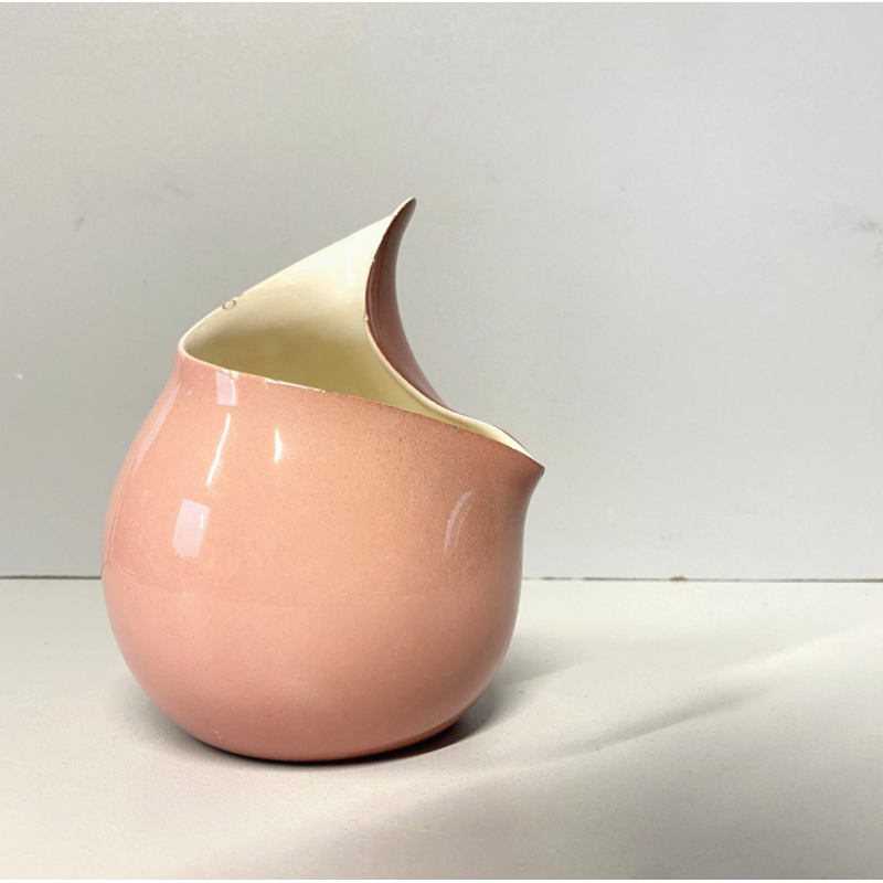 PICCOLO VASO SCULTOREO CERAMICA SMALTATA ROSA CREMA Eugenio Pattarino  11,5cm/h