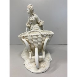 FIGURA CERAMICA Biscuit GIOVANE DONNA CARRIOLA FIRMAT H. Rock 26cm/h EPOCA '900