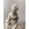 FIGURA CERAMICA Biscuit GIOVANE DONNA CARRIOLA FIRMAT H. Rock 26cm/h EPOCA '900