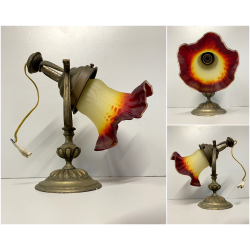 APPLIQUE LAMPADA PARETE LIBERTY FLOREALE BRONZO PARALUME  VETRO SATINATO '30