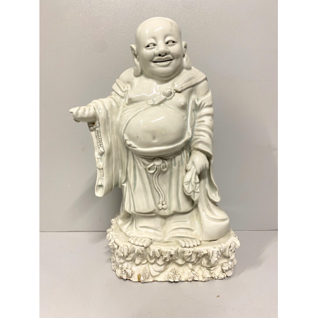 ANTICA STATUA PORCELLANA  Budai BUDDHA SORRIDENTE BUDDA CHE RIDE 29 cm/h '900