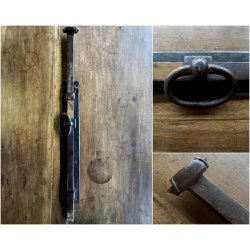 ANTICO CATENACCIO CHIAVISTELLO FERRO BATTUTO FORGIATO PORTONE 71,5 cm XVIII sec
