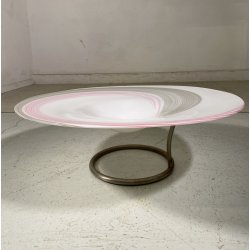 GRANDE PIATTO VETRO MURANO MURRINA LATTIMIO SPIRALE ROSA GRIGIO ø 64 x 21,5 cm/h