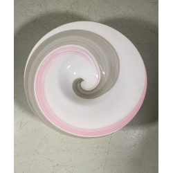 GRANDE PIATTO VETRO MURANO MURRINA LATTIMIO SPIRALE ROSA GRIGIO ø 64 x 21,5 cm/h