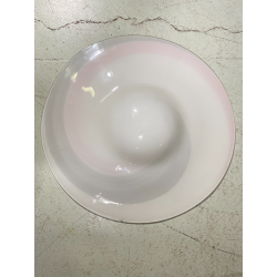 GRANDE PIATTO VETRO MURANO MURRINA LATTIMIO SPIRALE ROSA GRIGIO ø 64 x 21,5 cm/h