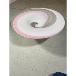 GRANDE PIATTO VETRO MURANO MURRINA LATTIMIO SPIRALE ROSA GRIGIO ø 64 x 21,5 cm/h