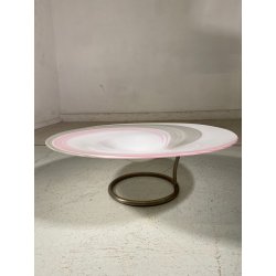 GRANDE PIATTO VETRO MURANO MURRINA LATTIMIO SPIRALE ROSA GRIGIO ø 64 x 21,5 cm/h