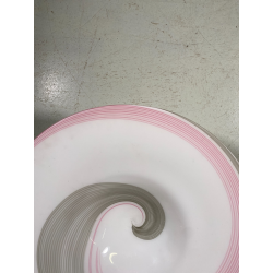 GRANDE PIATTO VETRO MURANO MURRINA LATTIMIO SPIRALE ROSA GRIGIO ø 64 x 21,5 cm/h