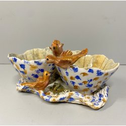 ANTIPASTIERA CIOTOLE CERAMICA FIGURATA DECORO UCCELLINI SMALTO POLICROMO '50