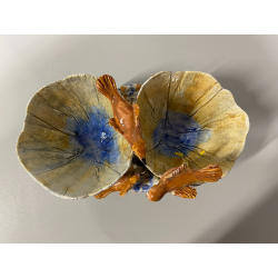 ANTIPASTIERA CIOTOLE CERAMICA FIGURATA DECORO UCCELLINI SMALTO POLICROMO '50