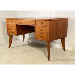 SCRIVANIA DA CENTRO DESIGN SCRITTOIO ANNI 60 VINTAGE LEGNO 7 CASSETTI OLD