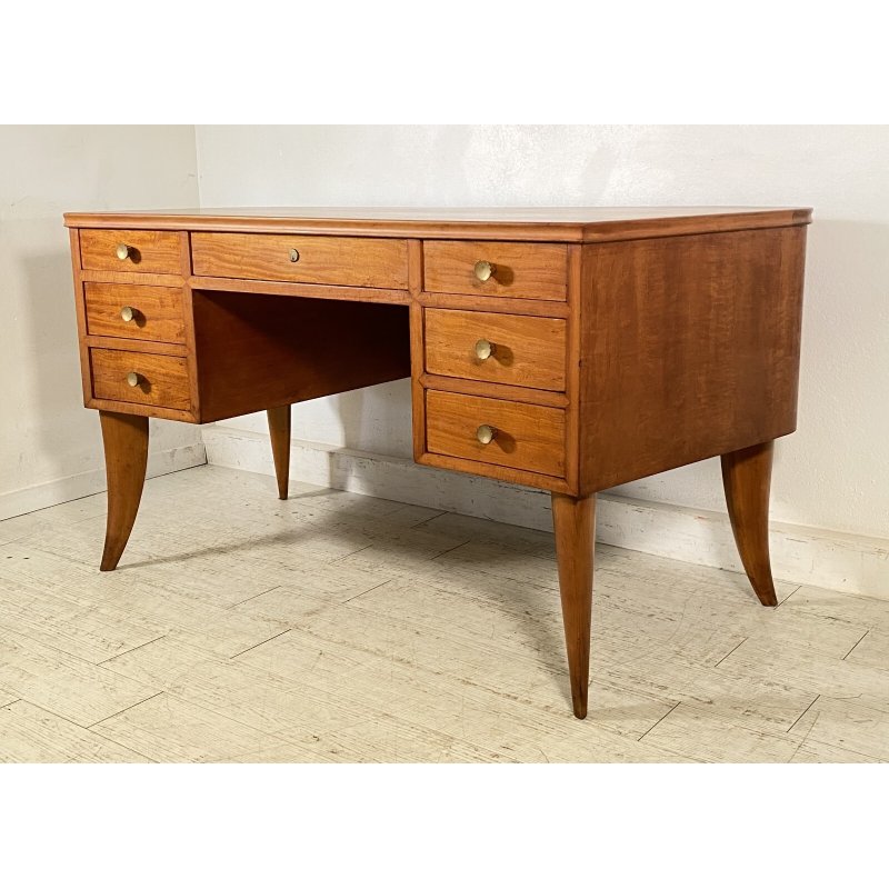 SCRIVANIA DA CENTRO DESIGN SCRITTOIO ANNI 60 VINTAGE LEGNO 7 CASSETTI OLD