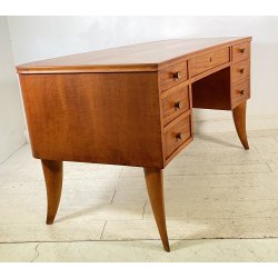 SCRIVANIA DA CENTRO DESIGN SCRITTOIO ANNI 60 VINTAGE LEGNO 7 CASSETTI OLD