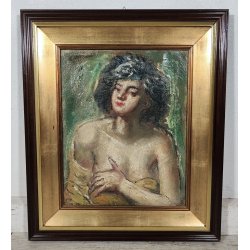 ANTICO QUADRO DIPINTO Arnaldo Carpanetti EPOCA 900 olio tela RITRATTO NUDO DONNA