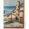 ANTICO DIPINTO BARCA SPIAGGIA MARINA MARE PAESAGGIO QUADRO OLIO TAVOLA EPOCA 900