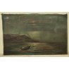 ANTICO QUADRO olio tela FIRMA Monogramma 1900 MARINA NOTTURNO PESCATORI BARCA