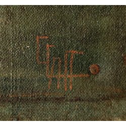 ANTICO QUADRO olio tela FIRMA Monogramma 1900 MARINA NOTTURNO PESCATORI BARCA