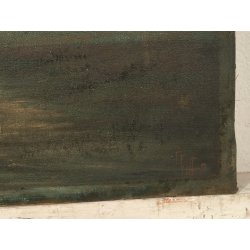 ANTICO QUADRO olio tela FIRMA Monogramma 1900 MARINA NOTTURNO PESCATORI BARCA