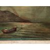 ANTICO QUADRO olio tela FIRMA Monogramma 1900 MARINA NOTTURNO PESCATORI BARCA
