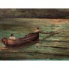 ANTICO QUADRO olio tela FIRMA Monogramma 1900 MARINA NOTTURNO PESCATORI BARCA