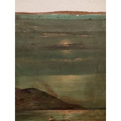 ANTICO QUADRO olio tela FIRMA Monogramma 1900 MARINA NOTTURNO PESCATORI BARCA