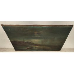 ANTICO QUADRO olio tela FIRMA Monogramma 1900 MARINA NOTTURNO PESCATORI BARCA