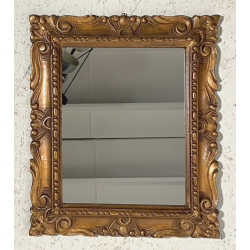 PICCOLA SPECCHIERA CORNICE LEGNO SCOLPITA FOGLIE VOLUTE DORATA STILE BAROCCO 900