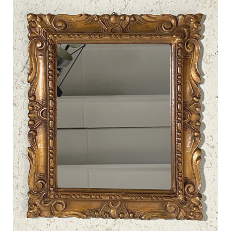 PICCOLA SPECCHIERA CORNICE LEGNO SCOLPITA FOGLIE VOLUTE DORATA STILE BAROCCO 900