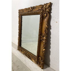 PICCOLA SPECCHIERA CORNICE LEGNO SCOLPITA FOGLIE VOLUTE DORATA STILE BAROCCO 900