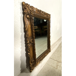 PICCOLA SPECCHIERA CORNICE LEGNO SCOLPITA FOGLIE VOLUTE DORATA STILE BAROCCO 900