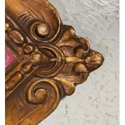 PICCOLA SPECCHIERA CORNICE LEGNO SCOLPITA FOGLIE VOLUTE DORATA STILE BAROCCO 900