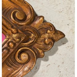 PICCOLA SPECCHIERA CORNICE LEGNO SCOLPITA FOGLIE VOLUTE DORATA STILE BAROCCO 900