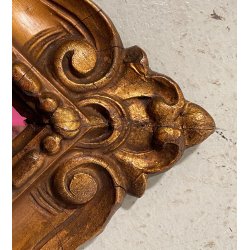 PICCOLA SPECCHIERA CORNICE LEGNO SCOLPITA FOGLIE VOLUTE DORATA STILE BAROCCO 900