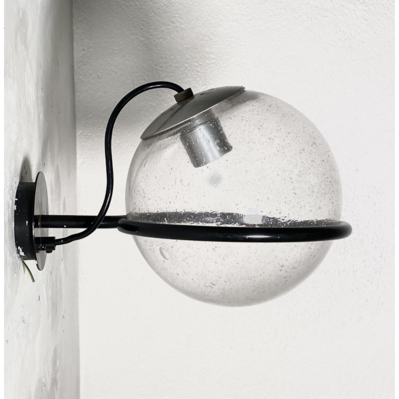 LAMPADA PARETE  237 DESIGN Gino Sarfatti ARTELUCE METALLO NERO VETRO BULLICANTE