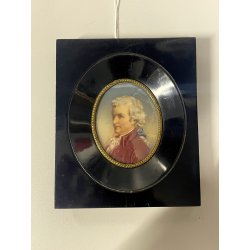 ANTICA MINIATURA ritratto NOBILE UOMO dipinto CORNICE LEGNO EBANIZZATO georgiano