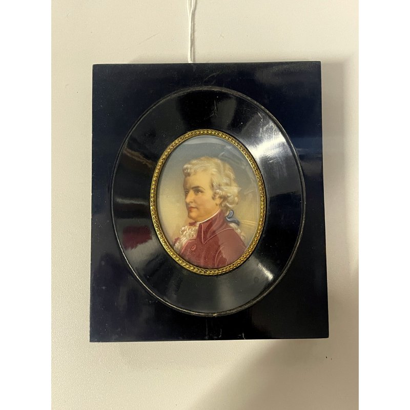 ANTICA MINIATURA ritratto NOBILE UOMO dipinto CORNICE LEGNO EBANIZZATO georgiano