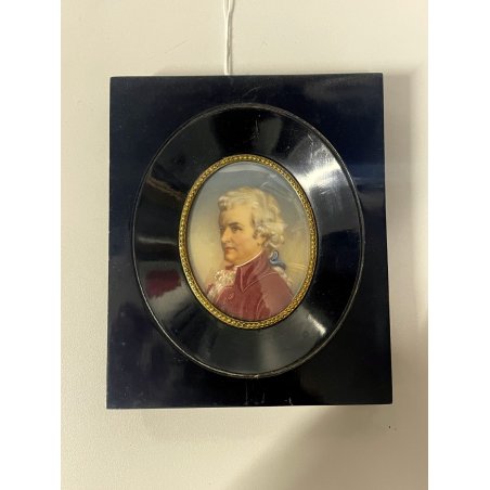 ANTICA MINIATURA ritratto NOBILE UOMO dipinto CORNICE LEGNO EBANIZZATO georgiano