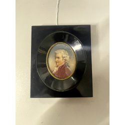 ANTICA MINIATURA ritratto NOBILE UOMO dipinto CORNICE LEGNO EBANIZZATO georgiano