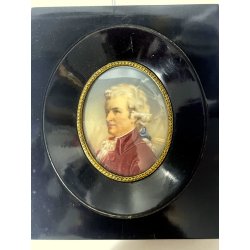 ANTICA MINIATURA ritratto NOBILE UOMO dipinto CORNICE LEGNO EBANIZZATO georgiano