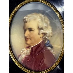 ANTICA MINIATURA ritratto NOBILE UOMO dipinto CORNICE LEGNO EBANIZZATO georgiano