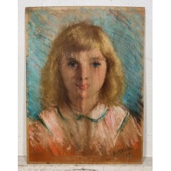 ANTICO QUADRO DIPINTO Attilio Bozino PASTELLO RITRATTO FEMMINILE CriCri 1955